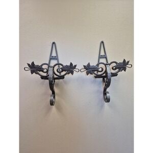 Vintage Wrought Iron Wall Display Brackets Scroll Leaf Picture Plate Holder Gift